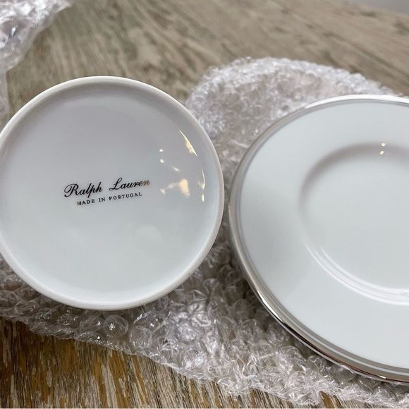 Ralph Lauren Wilshire Porcelain Teacup & Saucer in White/Platinum Silver New - Picture 4 of 7